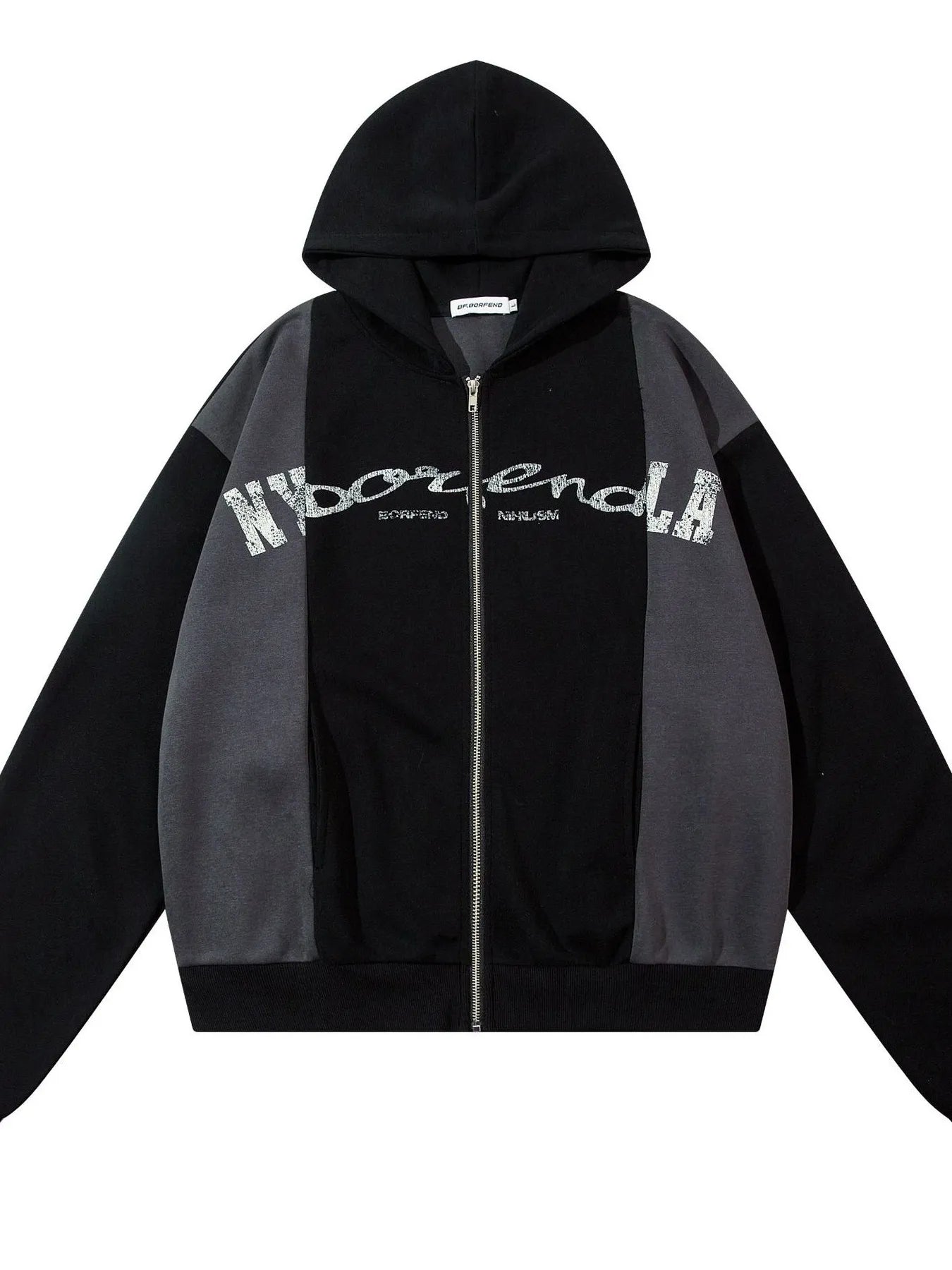 Men's Color Block Letter Graphic Zip-Up Hoodie - Velora