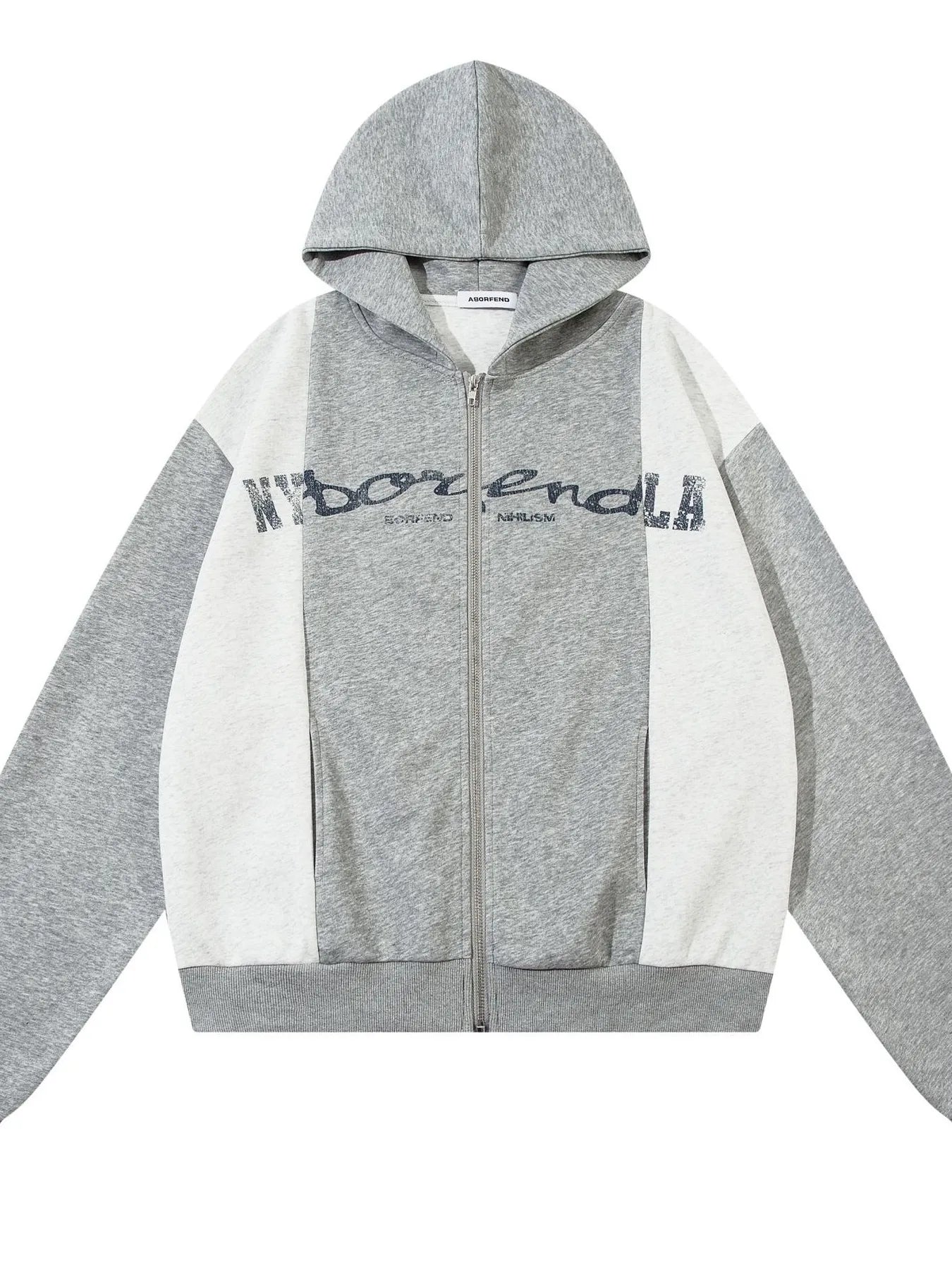 Men's Color Block Letter Graphic Zip-Up Hoodie - Velora