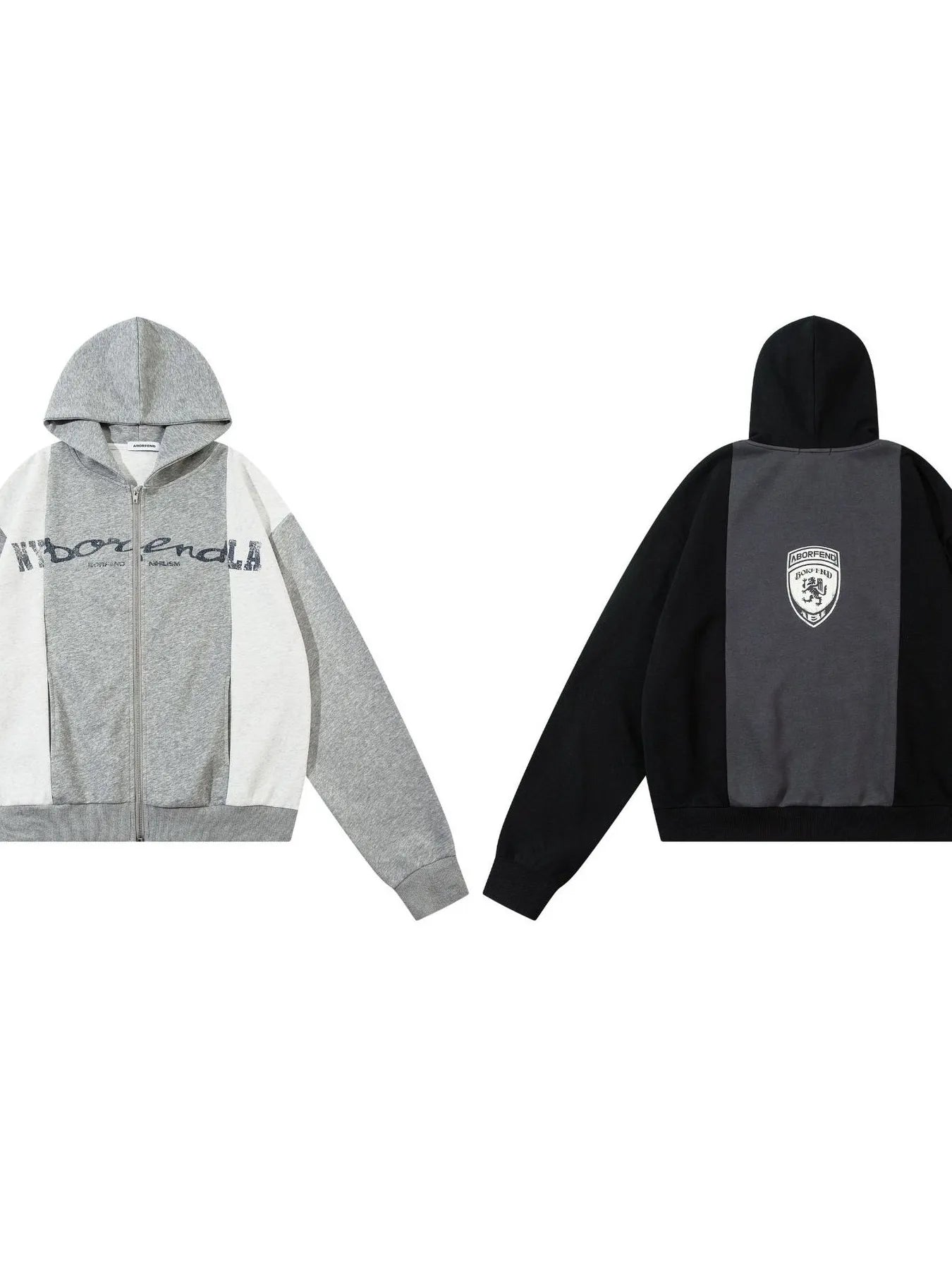 Men's Color Block Letter Graphic Zip-Up Hoodie - Velora