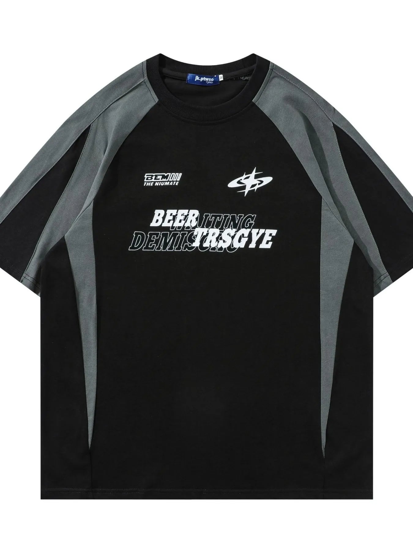 Men's Contrast Letter Round Neck Oversize T-Shirt - Velora Luxury Fashion