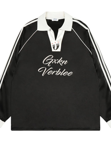 Men's Contrast Striped Long Sleeve Polo - Velora Luxury Fashion
