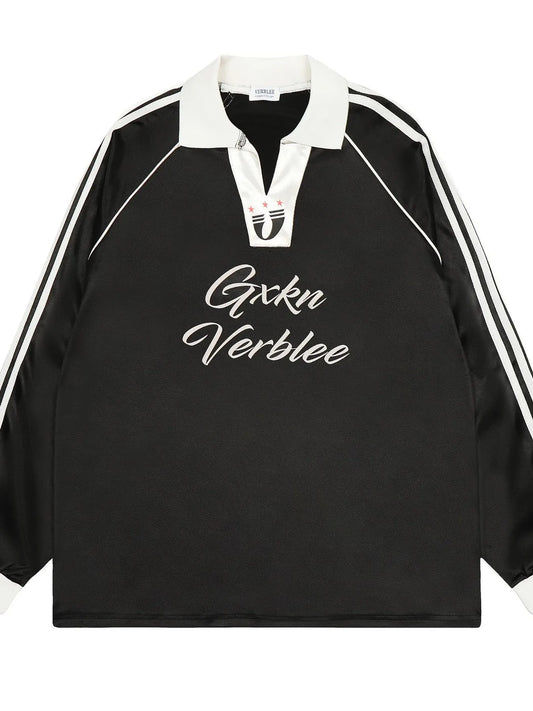 Men's Contrast Striped Long Sleeve Polo - Velora Luxury Fashion