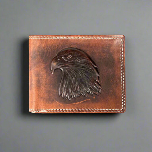 Men’s Cow Leather Eagle Embossed Bifold Wallet - Velora Luxury Fashion