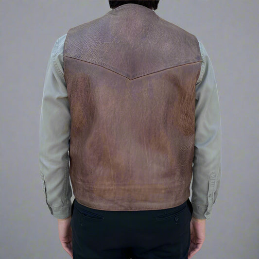 Men's Cow Leather Vest. Classic Style with Snap Closure & Front Pockets - Velora Luxury Fashion