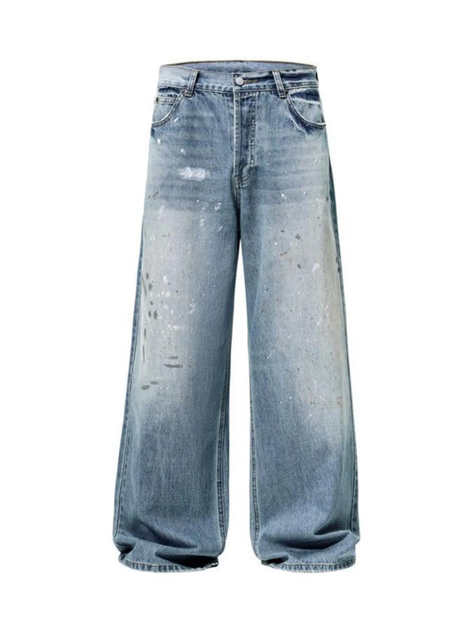 Men's Distressed Button Fly Wide Leg Jeans - Velora