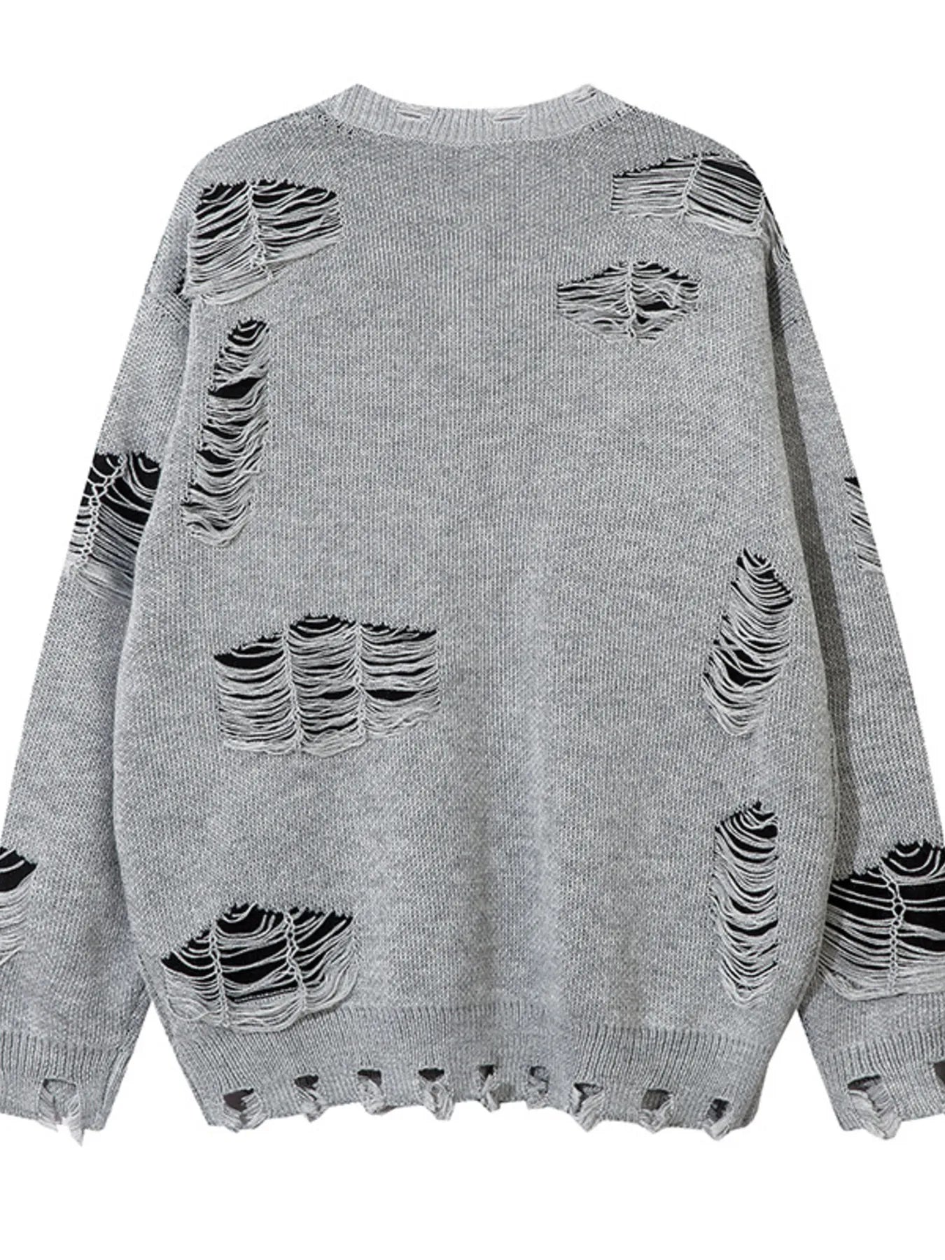 Men's Distressed Chain Detail Oversized Sweater - Velora Luxury Fashion