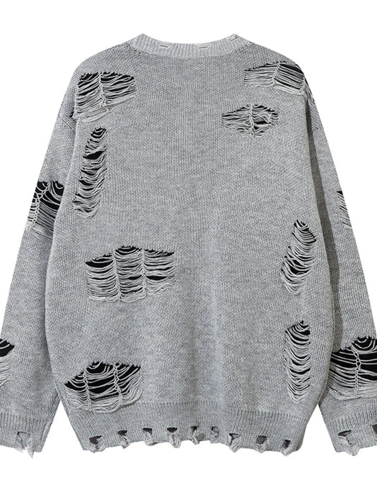 Men's Distressed Chain Detail Oversized Sweater - Velora