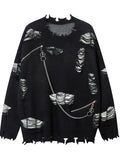 Men's Distressed Chain Detail Oversized Sweater - Velora Luxury Fashion