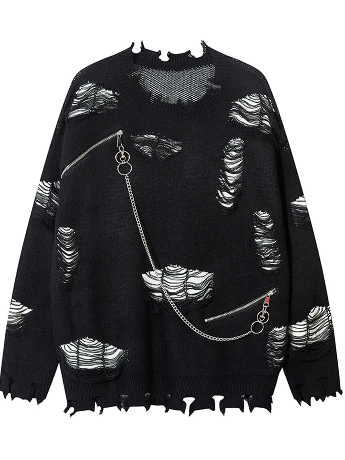 Men's Distressed Chain Detail Oversized Sweater - Velora Luxury Fashion