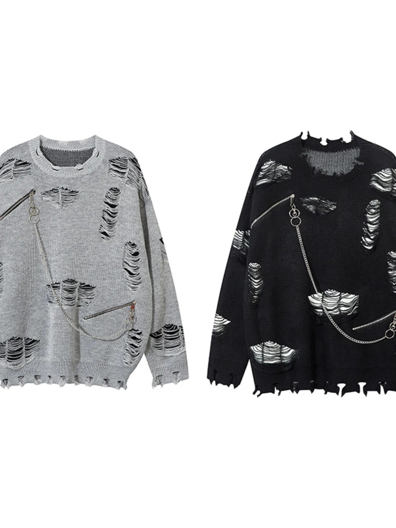 Men's Distressed Chain Detail Oversized Sweater - Velora Luxury Fashion