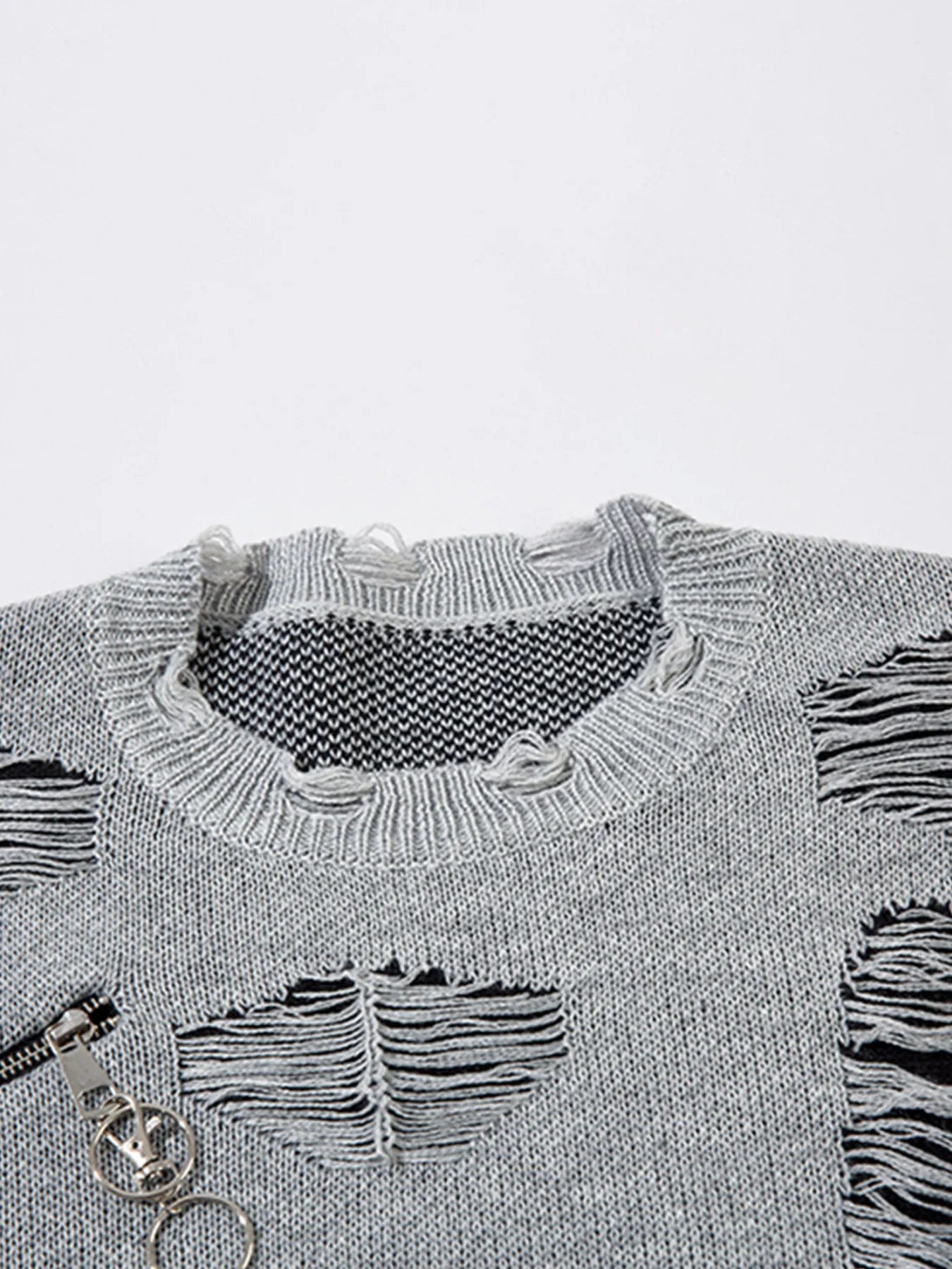 Men's Distressed Chain Detail Oversized Sweater - Velora Luxury Fashion