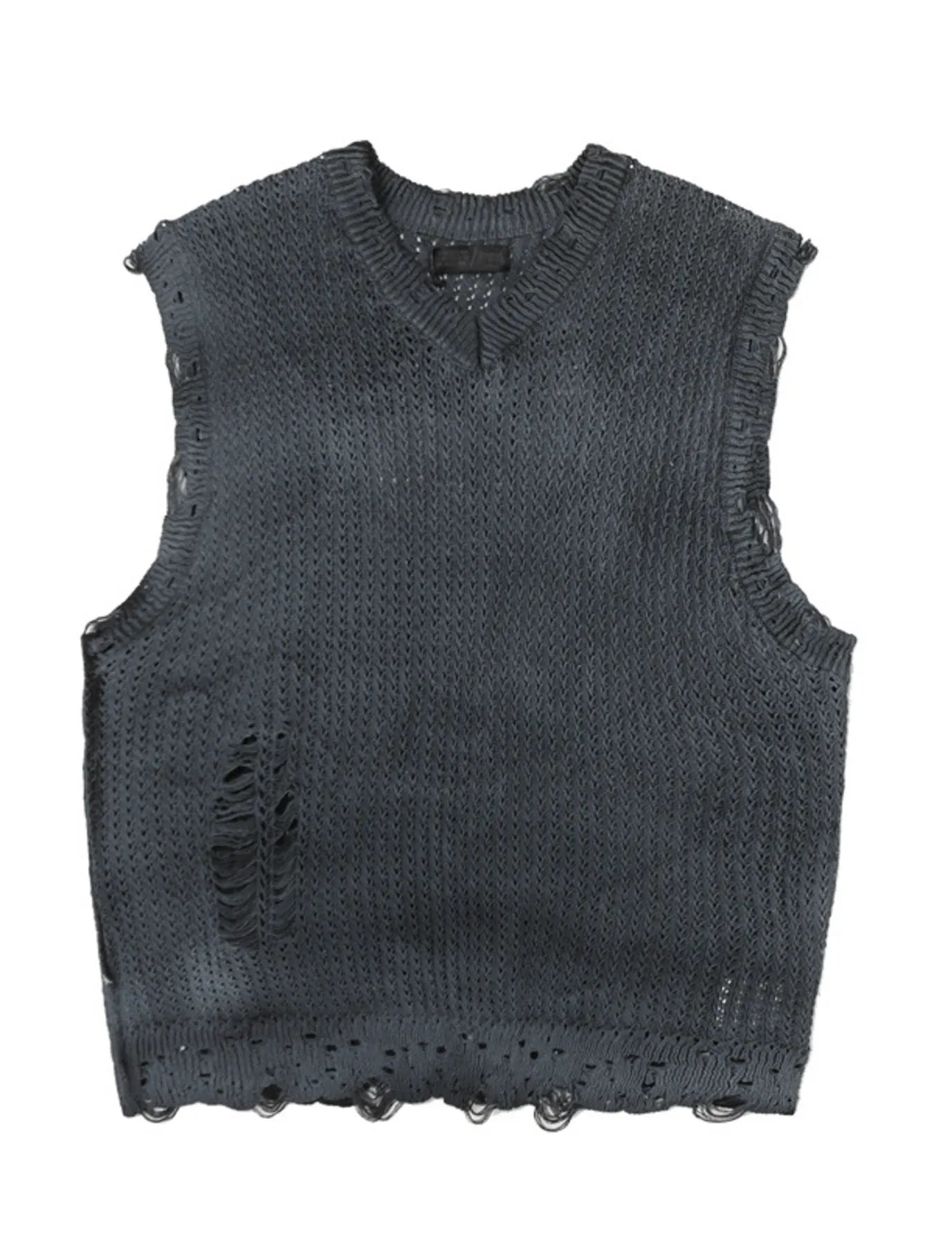Men's Distressed Knit Vest with Frayed Edges - Velora Luxury Fashion
