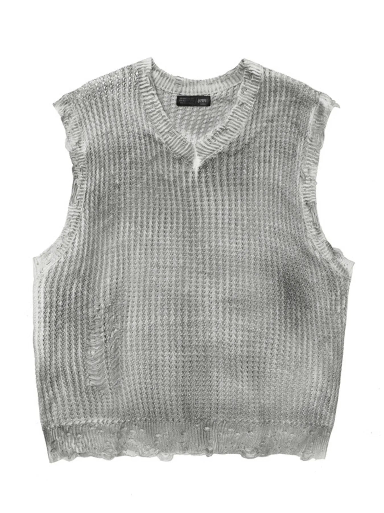 Men's Distressed Knit Vest with Frayed Edges - Velora Luxury Fashion