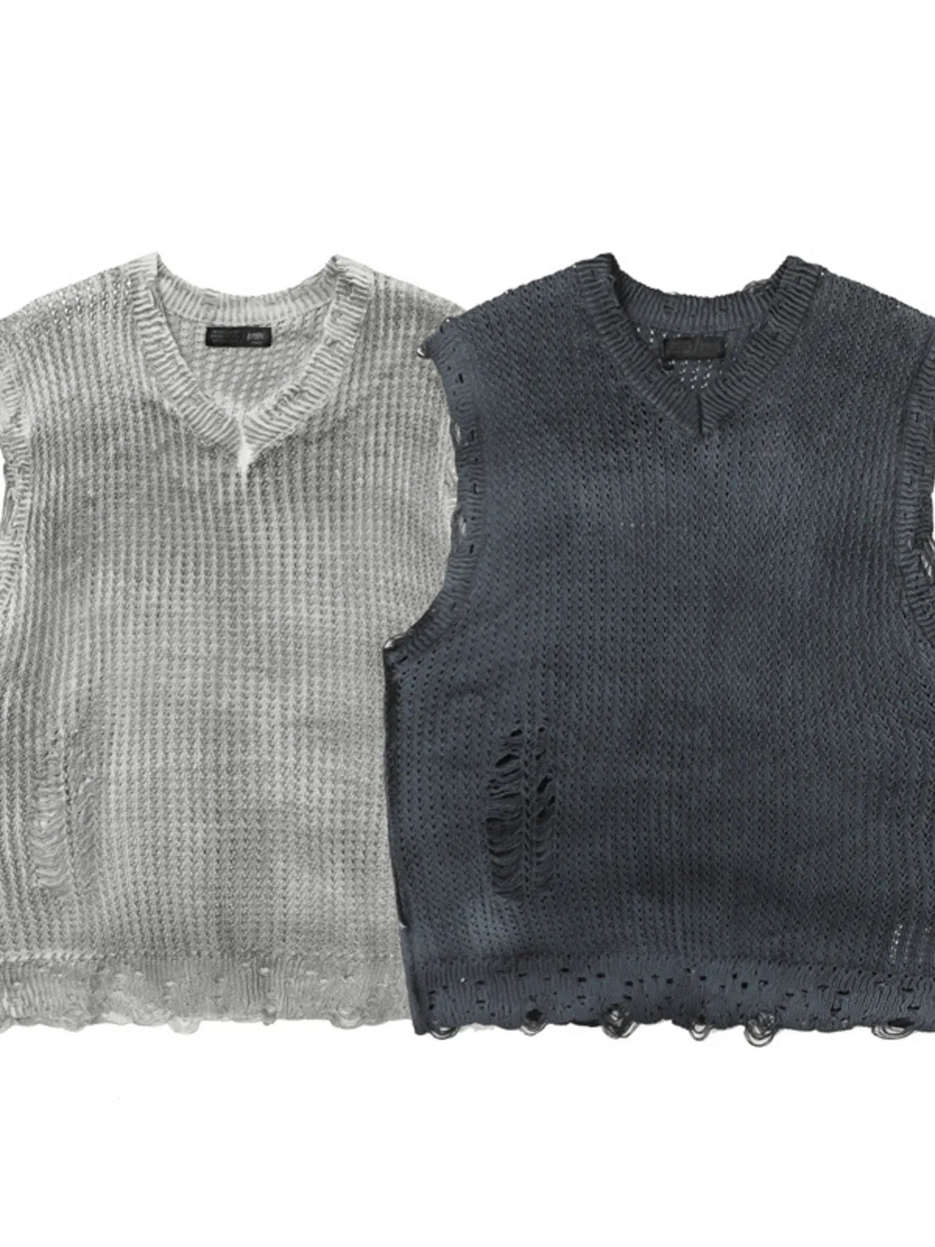 Men's Distressed Knit Vest with Frayed Edges - Velora Luxury Fashion