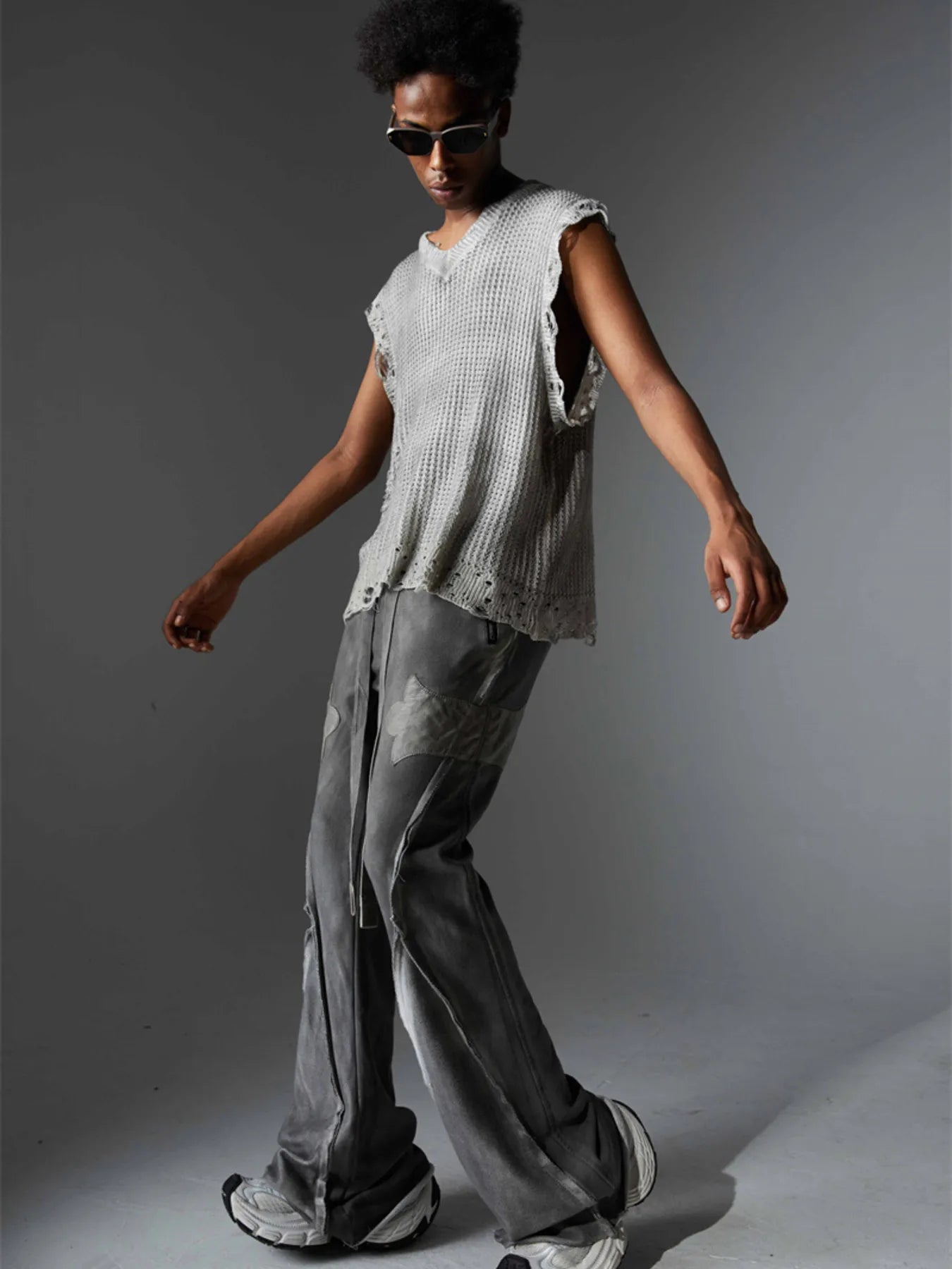 Men's Distressed Knit Vest with Frayed Edges - Velora Luxury Fashion