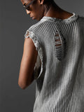 Men's Distressed Knit Vest with Frayed Edges - Velora Luxury Fashion