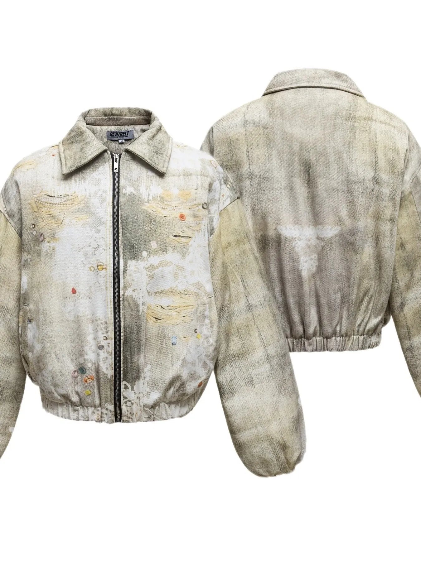 Men's Distressed Paint Splatter Zip Up Jacket - Velora Luxury Fashion