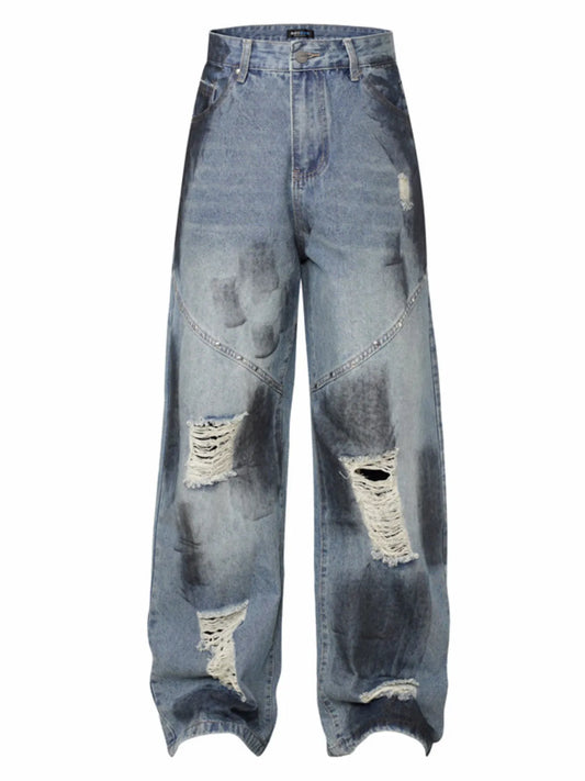 Men's Distressed Wide Leg Vintage Wash Jeans - Velora Luxury Fashion