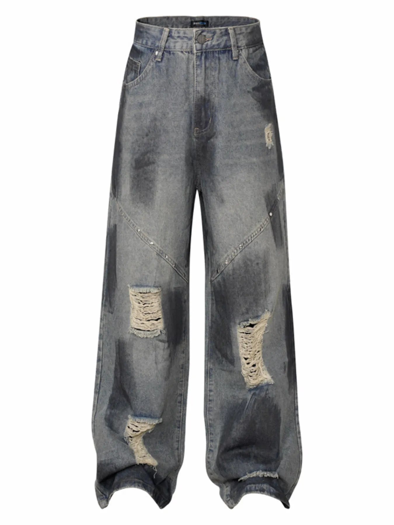 Men's Distressed Wide Leg Vintage Wash Jeans - Velora Luxury Fashion