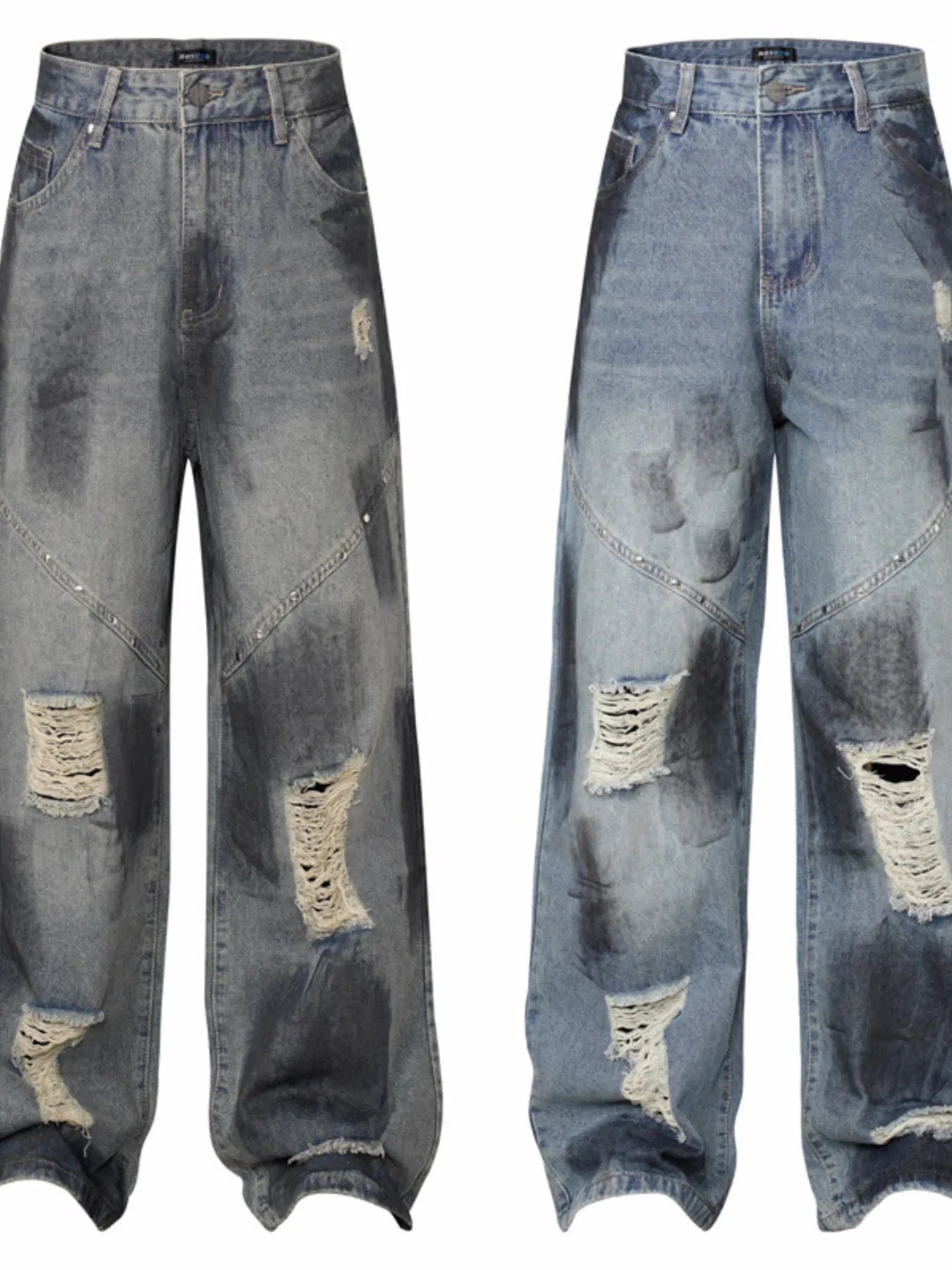 Men's Distressed Wide Leg Vintage Wash Jeans - Velora Luxury Fashion