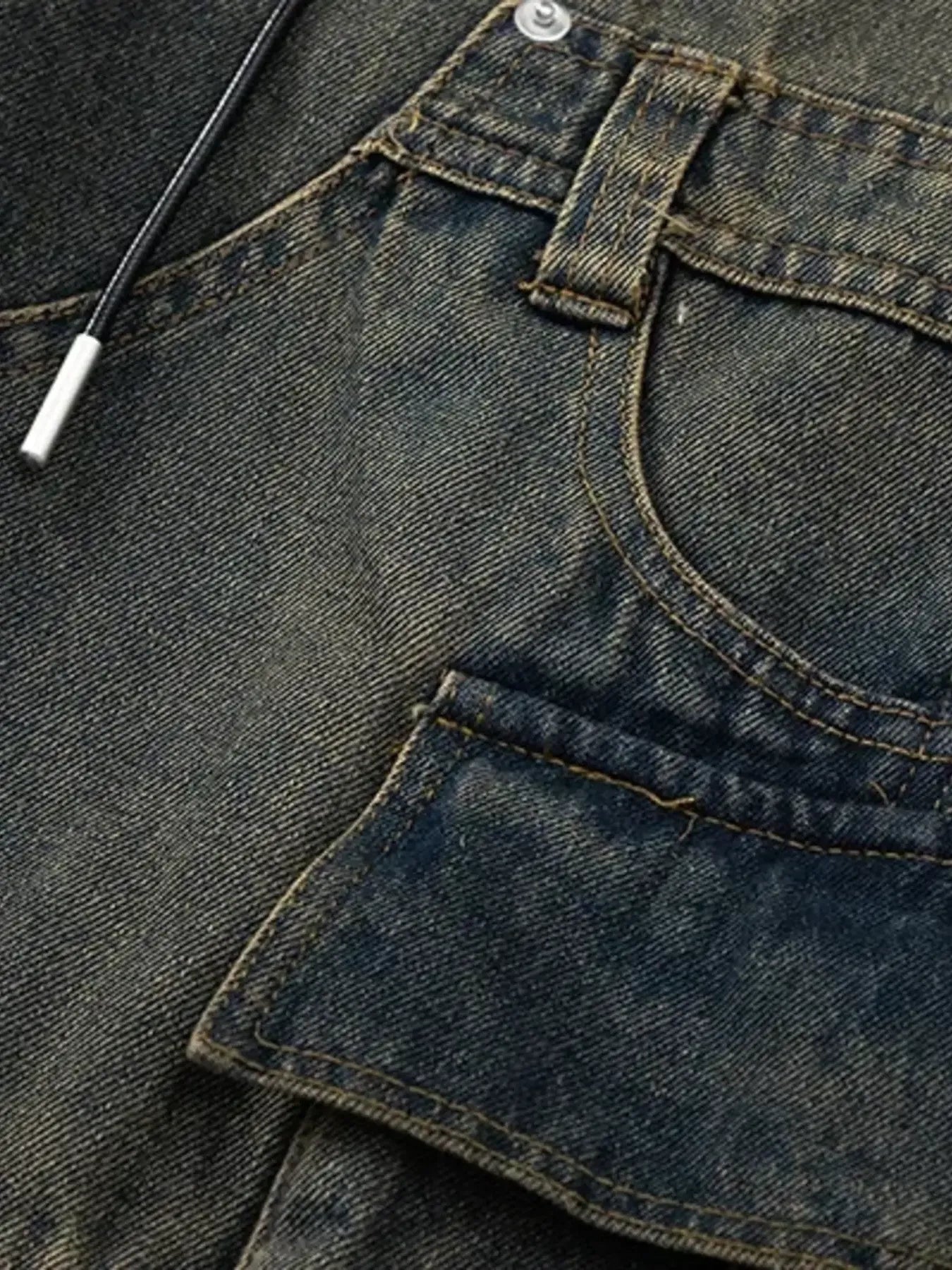 Men's Elastic Waist Washed Cargo Jeans - Velora Luxury Fashion