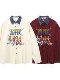 Men's Embroidered Denim Collared Corduroy Long-Sleeved Shirt - Velora Luxury Fashion