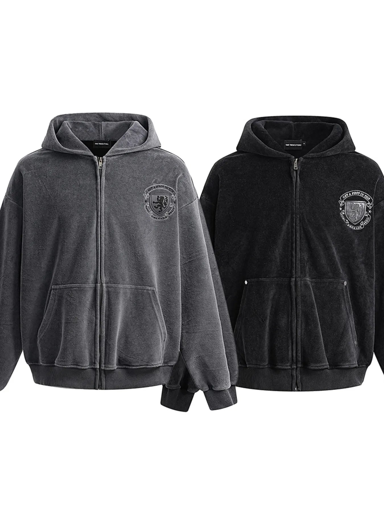 Men's Embroidered Detail Zip Up Hoodie - Velora