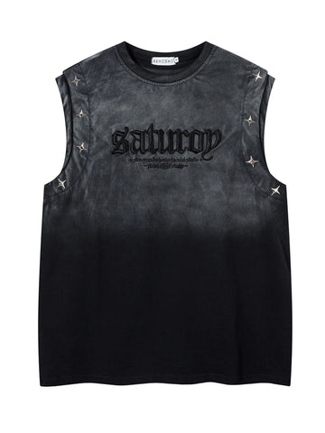 Men's Embroidered Round Neck Tank Top - Velora Luxury Fashion