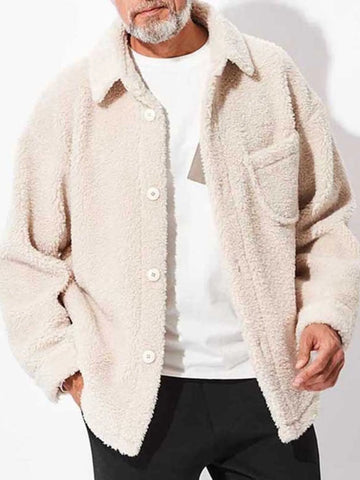 Men's Full Size Button Up Drop Shoulder Sherpa Jacket Plus Size - Velora Luxury Fashion