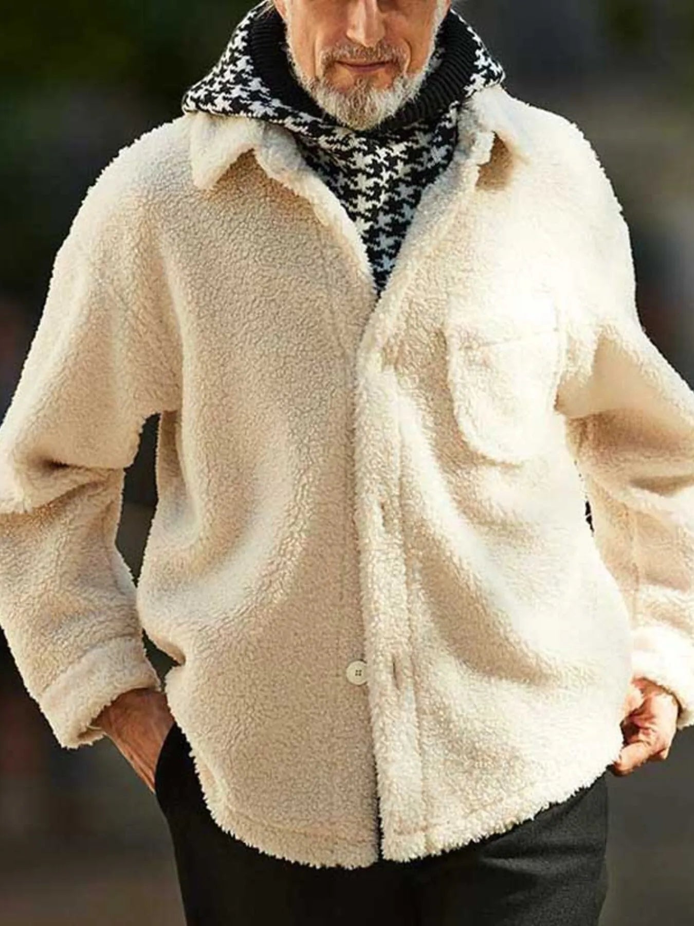 Men's Full Size Button Up Drop Shoulder Sherpa Jacket Plus Size - Velora Luxury Fashion