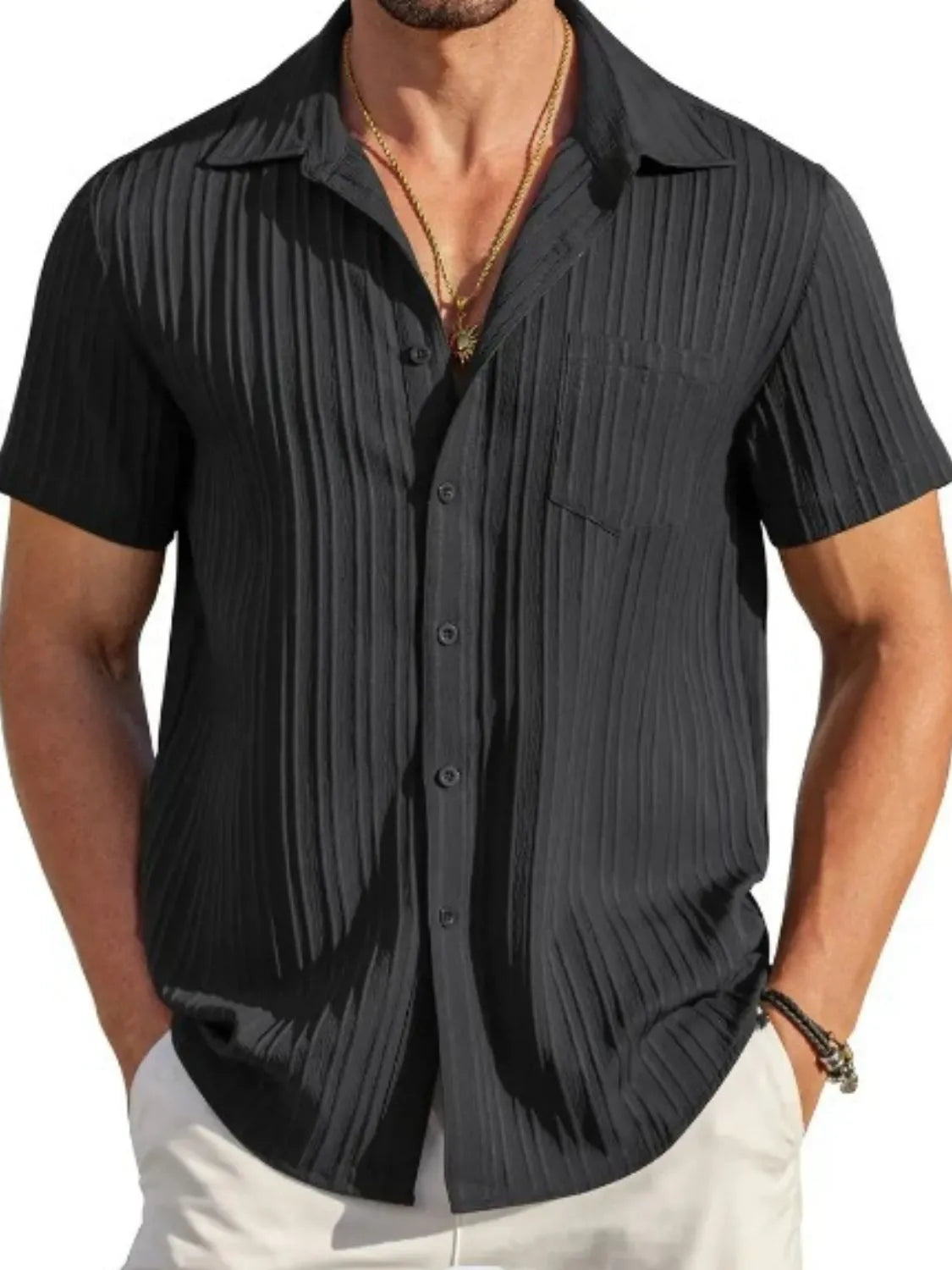 Men's Full Size Button Up Short Sleeve Shirt Plus Size - Velora Luxury Fashion