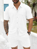 Men's Full Size Button Up Short Sleeve Top and Shorts Set Plus Size - Velora Luxury Fashion