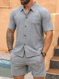 Men's Full Size Button Up Short Sleeve Top and Shorts Set Plus Size - Velora Luxury Fashion