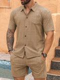 Men's Full Size Button Up Short Sleeve Top and Shorts Set Plus Size - Velora Luxury Fashion
