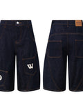 Men's Full Size Denim Shorts with Letter Patches Plus Size - Velora Luxury Fashion