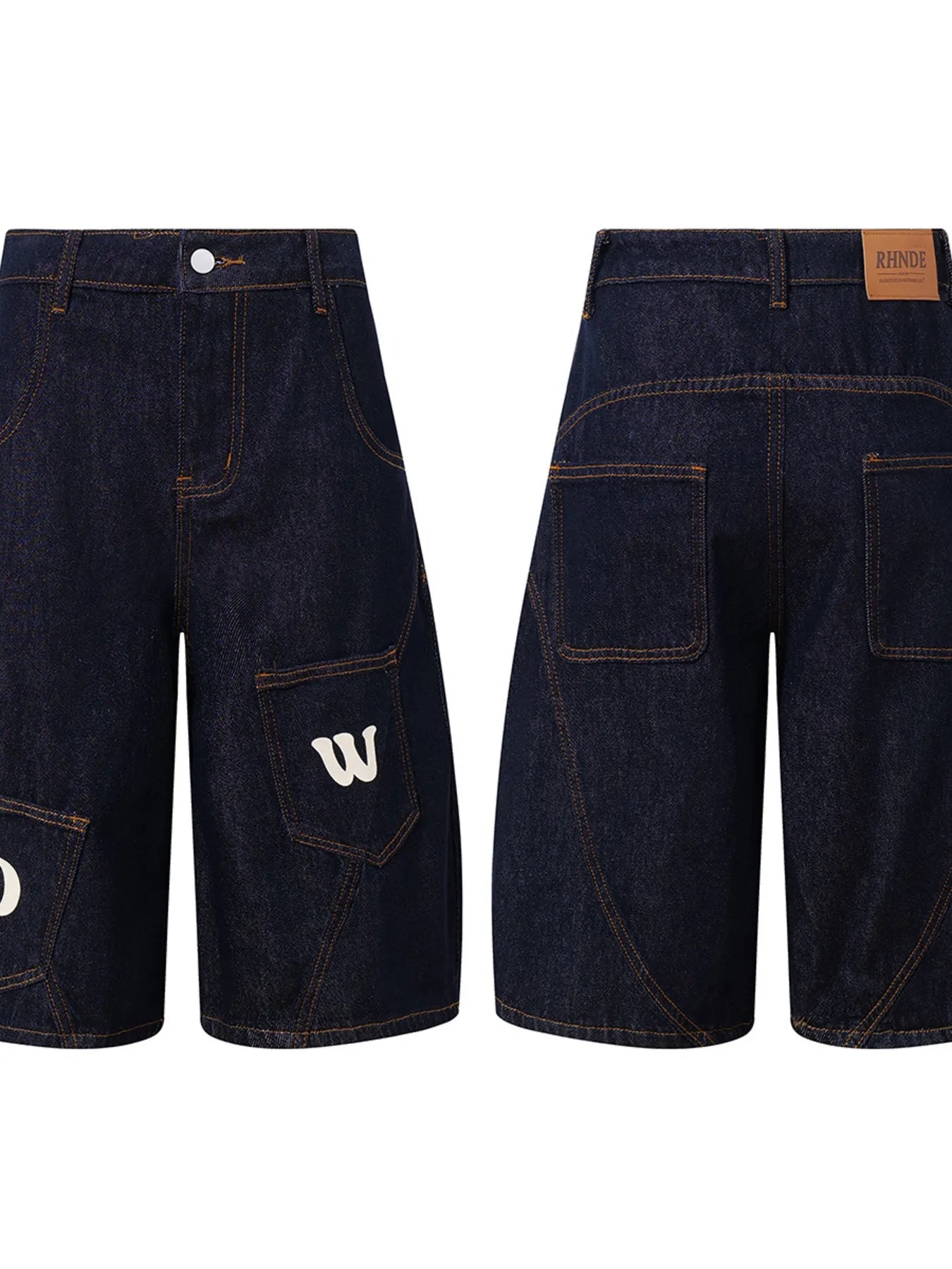 Men's Full Size Denim Shorts with Letter Patches Plus Size - Velora Luxury Fashion