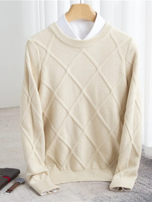 Men's Full Size Diamond Pattern Long Sleeve Sweater Plus Size - Velora Luxury Fashion