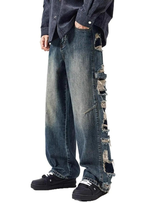Men's Full Size Distressed Wide Leg Baggy Jeans Plus Size - Velora Luxury Fashion