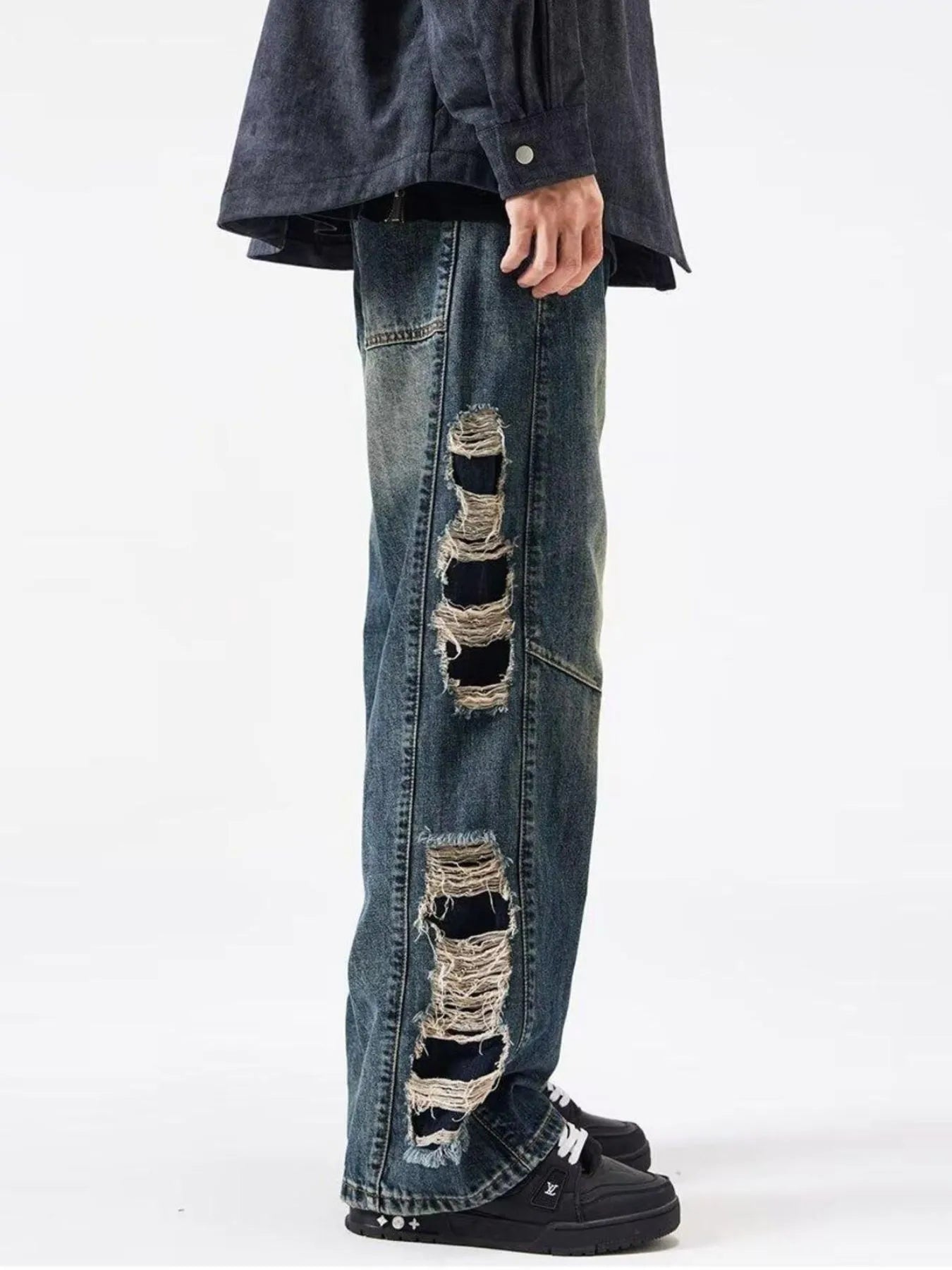 Men's Full Size Distressed Wide Leg Baggy Jeans Plus Size - Velora Luxury Fashion