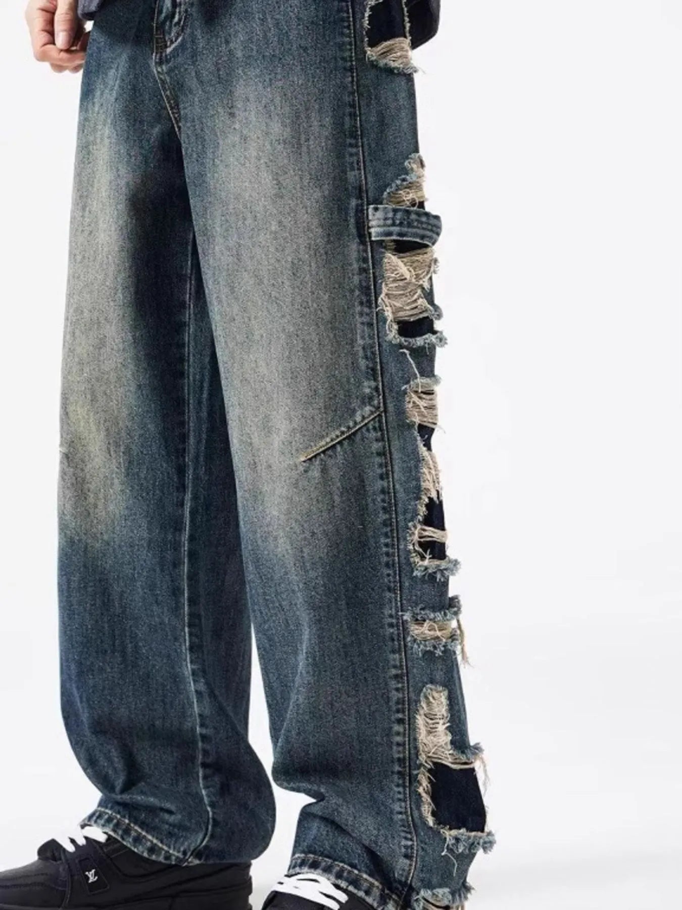 Men's Full Size Distressed Wide Leg Baggy Jeans Plus Size - Velora Luxury Fashion