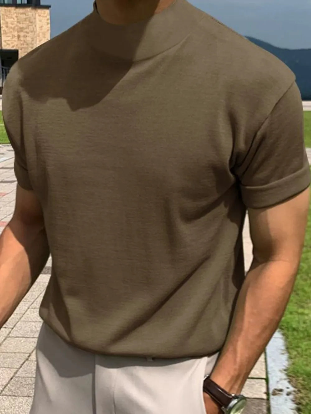 Men's Full Size Mock Neck Short Sleeve T-Shirt Plus Size - Velora Luxury Fashion