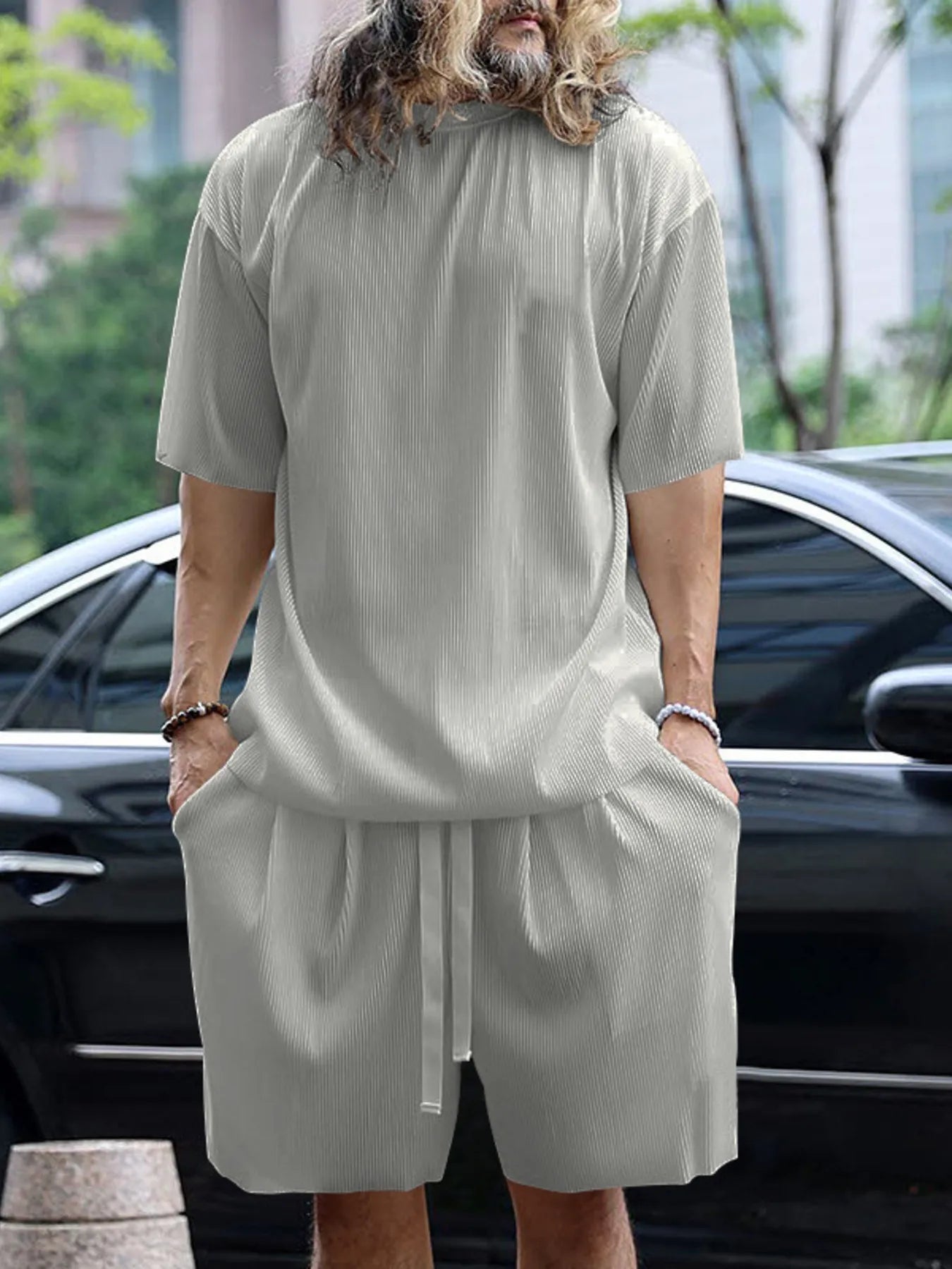 Men's Full Size Round Neck Short Sleeve Top and Shorts Set Plus Size - Velora Luxury Fashion