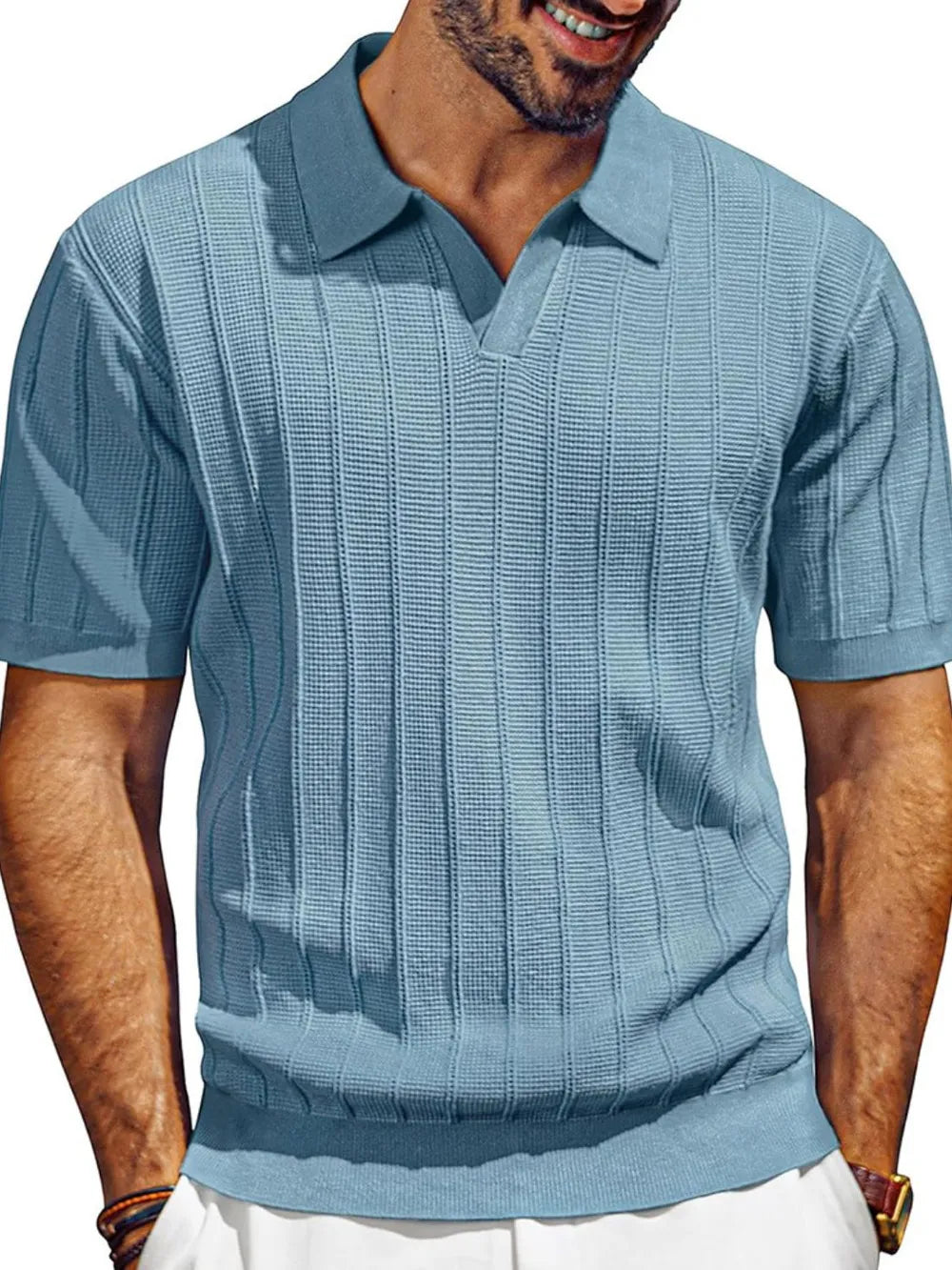 Men's Full Size Textured Collared Neck Short Sleeve Polo Plus Size - Velora Luxury Fashion