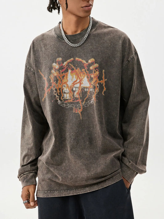 Men's Graphic Oversized Long Sleeve T-Shirt - Velora Luxury Fashion