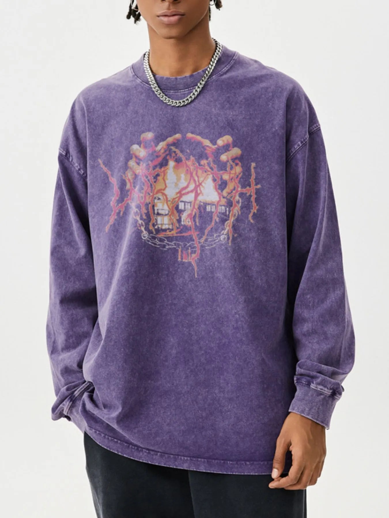 Men's Graphic Oversized Long Sleeve T-Shirt - Velora Luxury Fashion