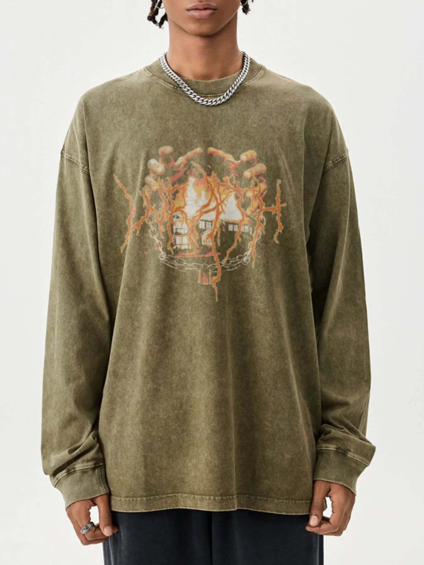 Men's Graphic Oversized Long Sleeve T-Shirt - Velora Luxury Fashion