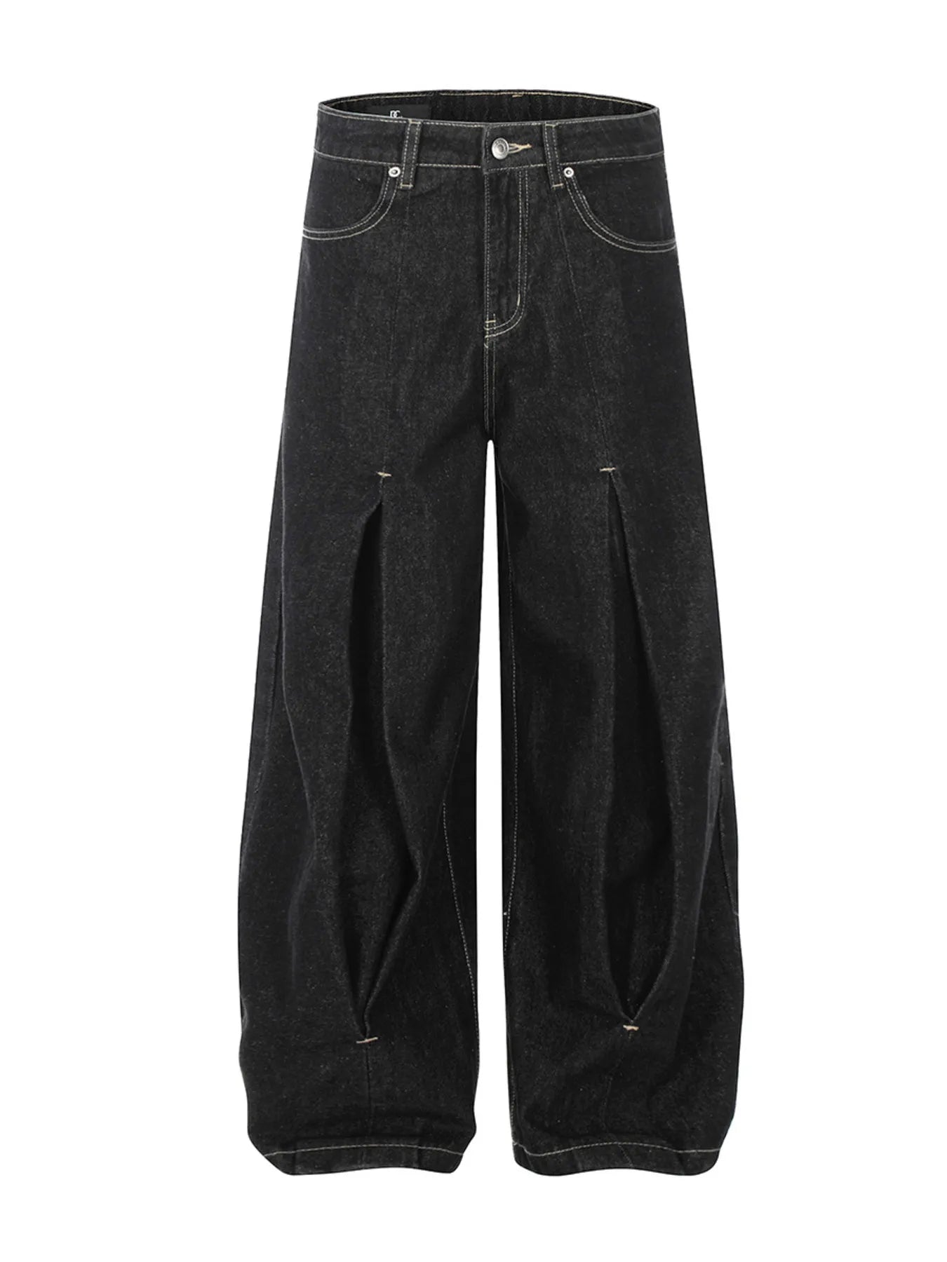 Men's High Waist Curved Jeans with Pleated Detail - Velora Luxury Fashion