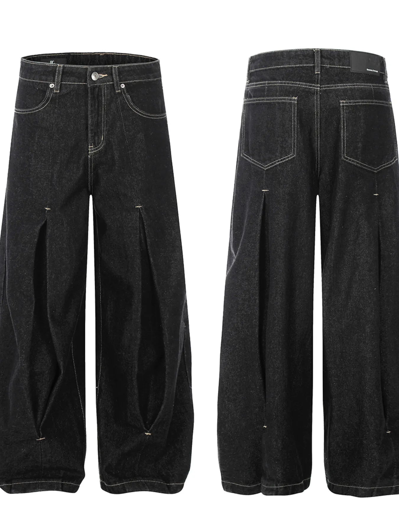 Men's High Waist Curved Jeans with Pleated Detail - Velora Luxury Fashion