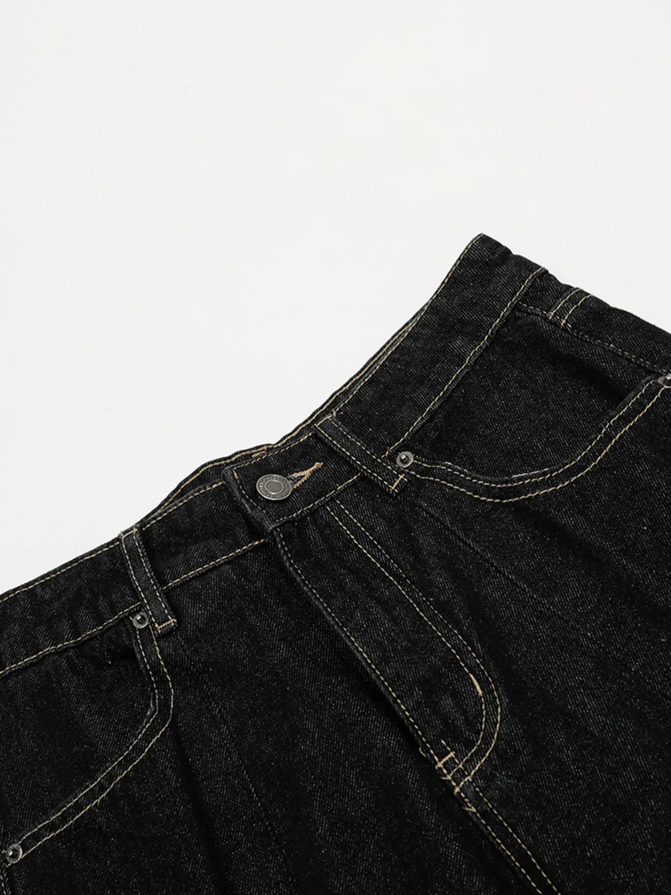 Men's High Waist Curved Jeans with Pleated Detail - Velora Luxury Fashion