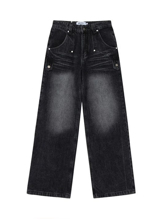 Men's High-Waisted Wide Leg Wash Jeans - Velora Luxury Fashion